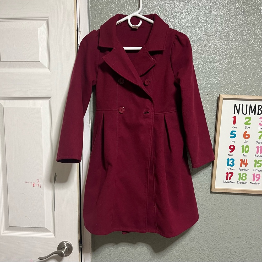 Burgundy red coat girls size 8-10years